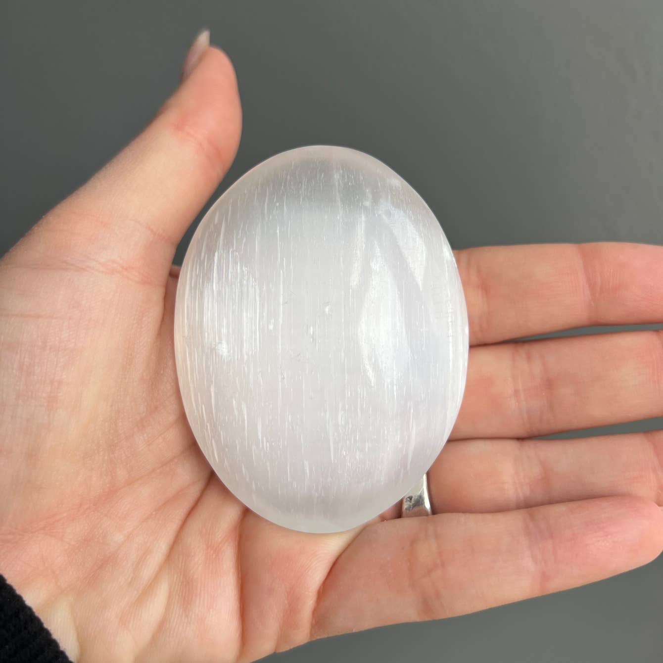 Etched Feather Selenite Crystal Palm Stone