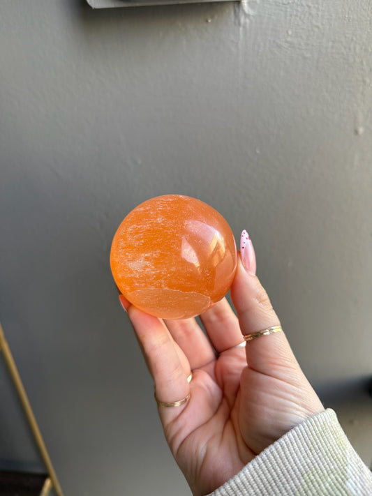 Peach Selenite Sphere – 3-Inch Crystal for Healing & Energy Cleansing