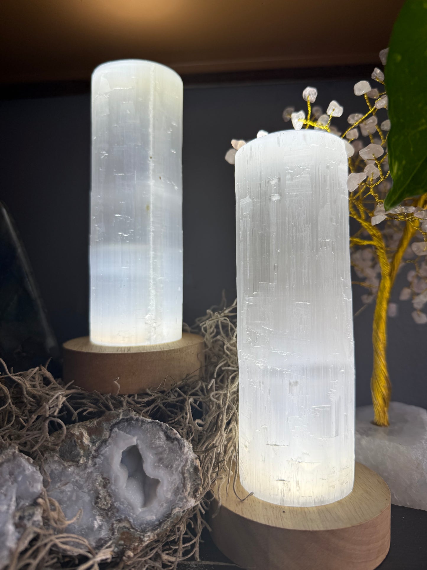 Selenite Cylinder Lamp, 6 in. x 2 in.