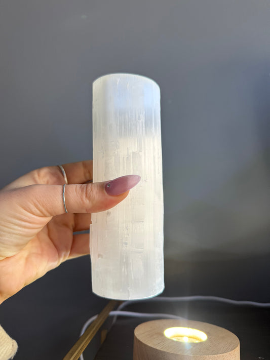 Selenite Cylinder Lamp, 6 in. x 2 in.